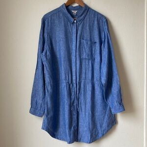 L.L. Bean 100% Linen Blue Chambray Tunic Shirt Dress XL